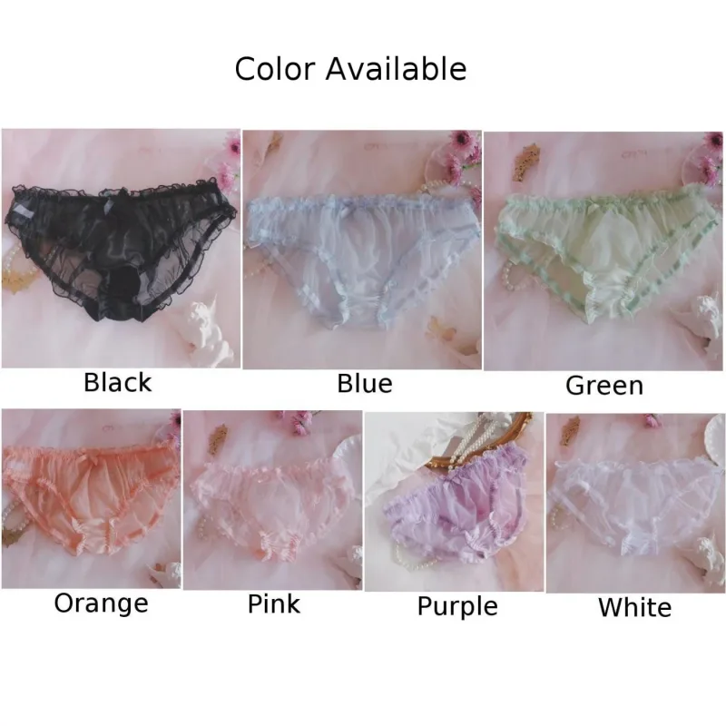 Homens Sissy Malha Chiffon Arco Floral Renda Bolsa Cueca Calcinha Biquíni Breve Calcinha Pura Transparente Sólida Cuecas Masculinas Shorts