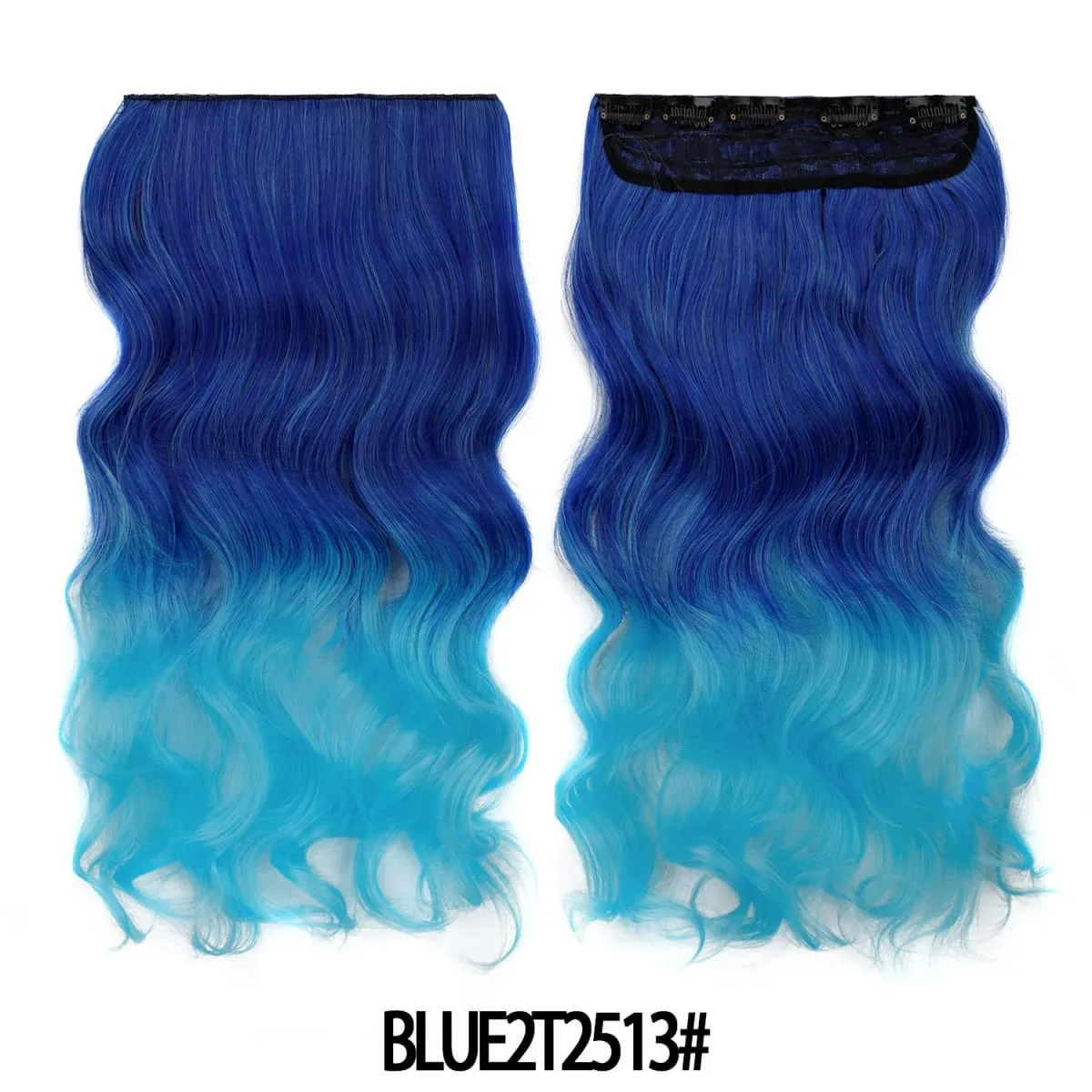 Jeedou One Piece 5 Clips Wavy Ombre Clip In Hair Extensions Long Water Wave Synthetic Curly Hair Piece Rainbow Colored Hair