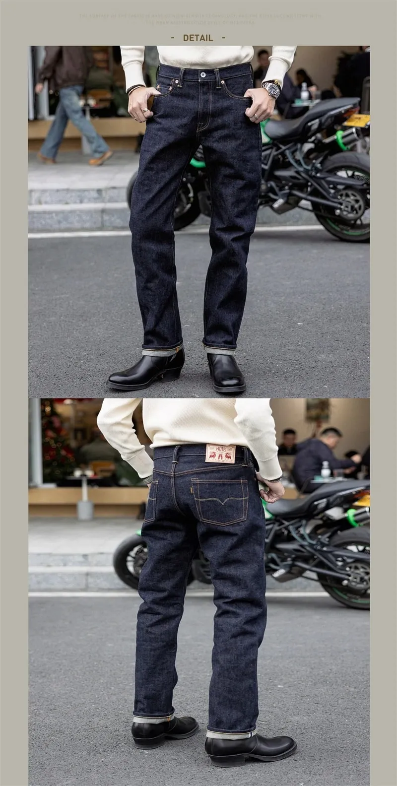 Red Tornado NOIR 21oz Selvedge Denim Slim Straight Cut Jeans Indigo Rugged Americana Style Men's Casual Pants