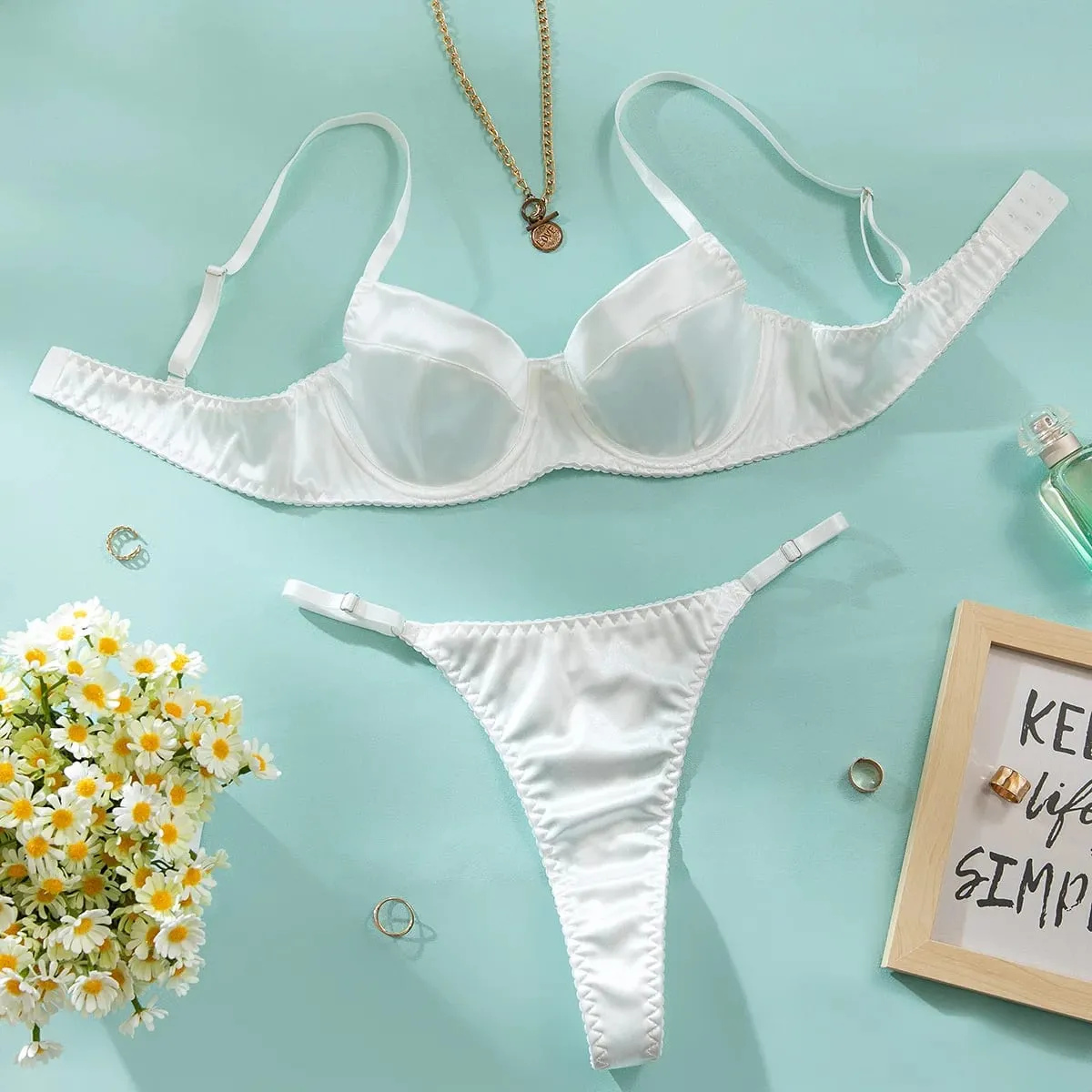 Push Up Underwire Satin 2 Pcs Sexy Bra Set Women Underwear Patchwork Bras and Thongs Suits Attractive Bilizna Intimate Set