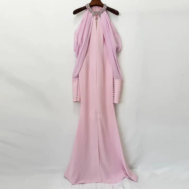 Fashionable wedding socialite long dress evening gown women's dress celebrity studded diamond long sleeve party dress