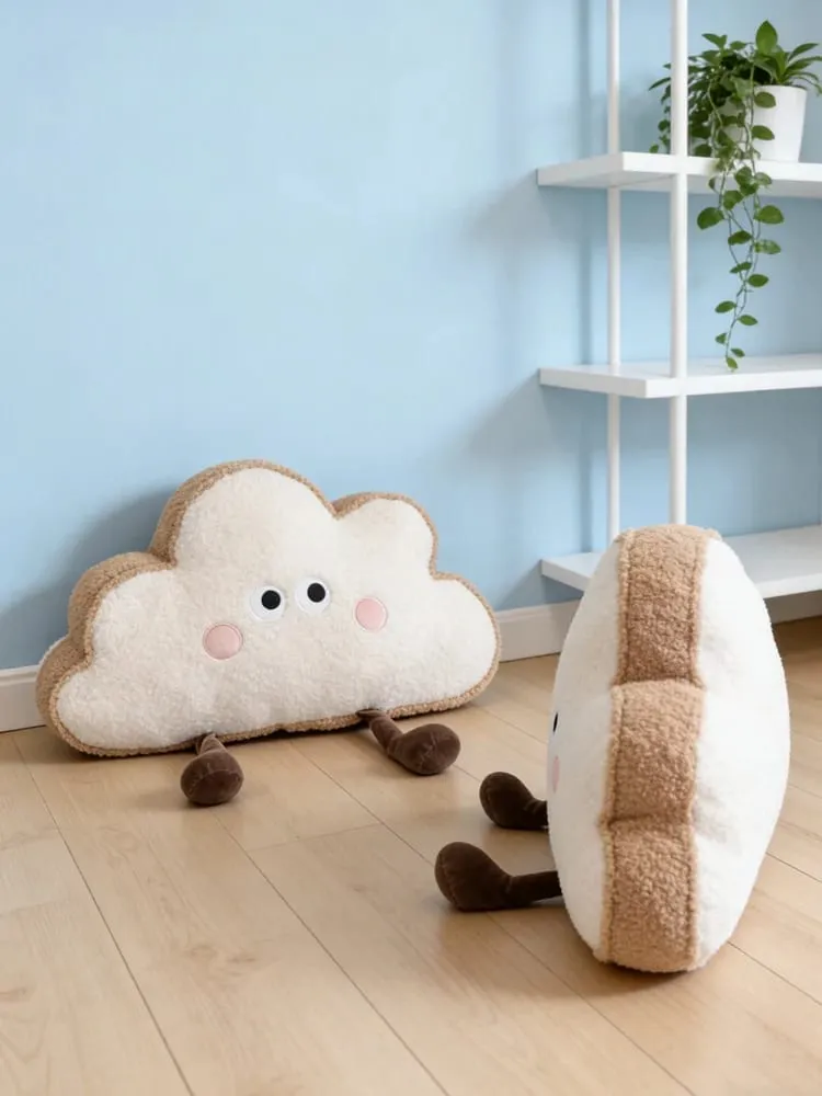 35~65cm Toast Cloud Plush Pillow Kawaii Humanoid Decor Plushie Sofa Chair Back Support Cushion Gift