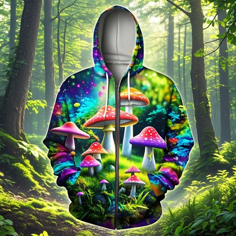 Mushroom 3D Print Zipper Hoodie Men Women Casual Fashion Hooded Sweatshirts Male Oversized Tracksuit Hoodies Man Coat Clothing