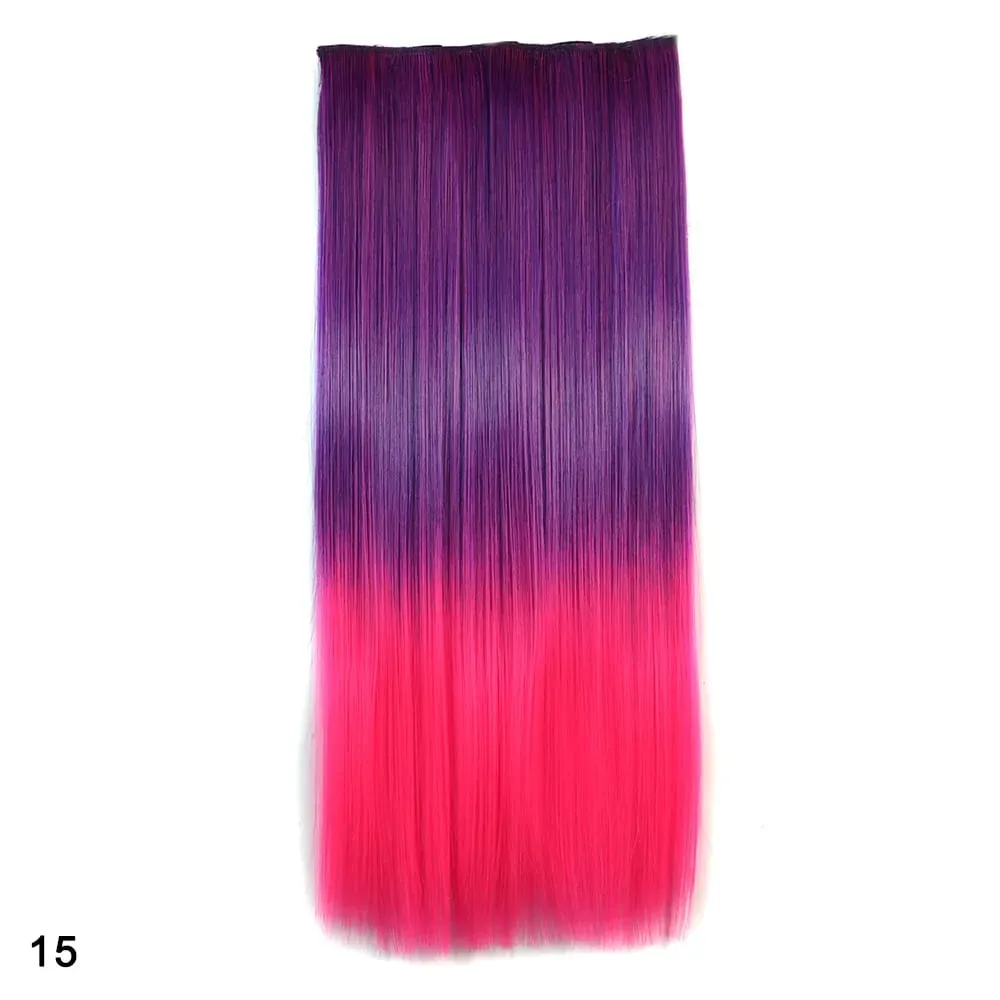Zolin grampo de cabelo reto na extensão do cabelo arco-íris colorido ombre cor uma peça com 5 clipes sintético cosplay hairpieces