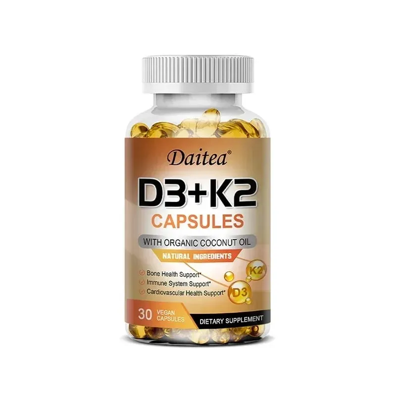 Vegansk vitamin D3 K2 kapsler - Økologisk kokosolie - Dagligt tilskud for et sundt immunsystem og knogler Gluten- og sojafri