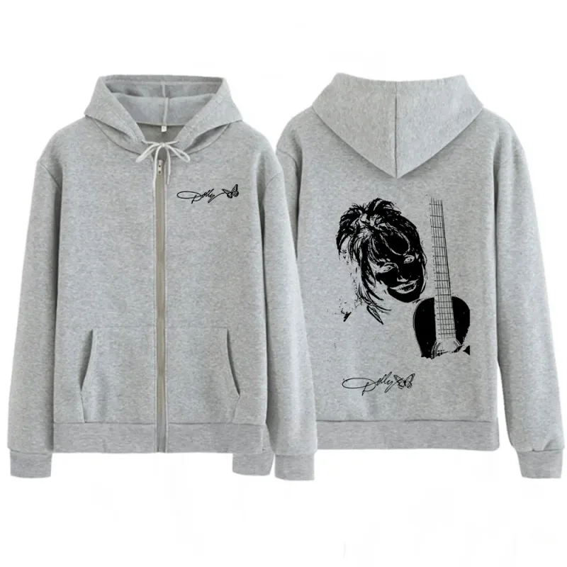 Dolly Parton Country Music Guitar Zipper Hoodies Men Women Fashion Long Sleeve Oversized Zip Up Hooded Sweatshirts Jackets Coats