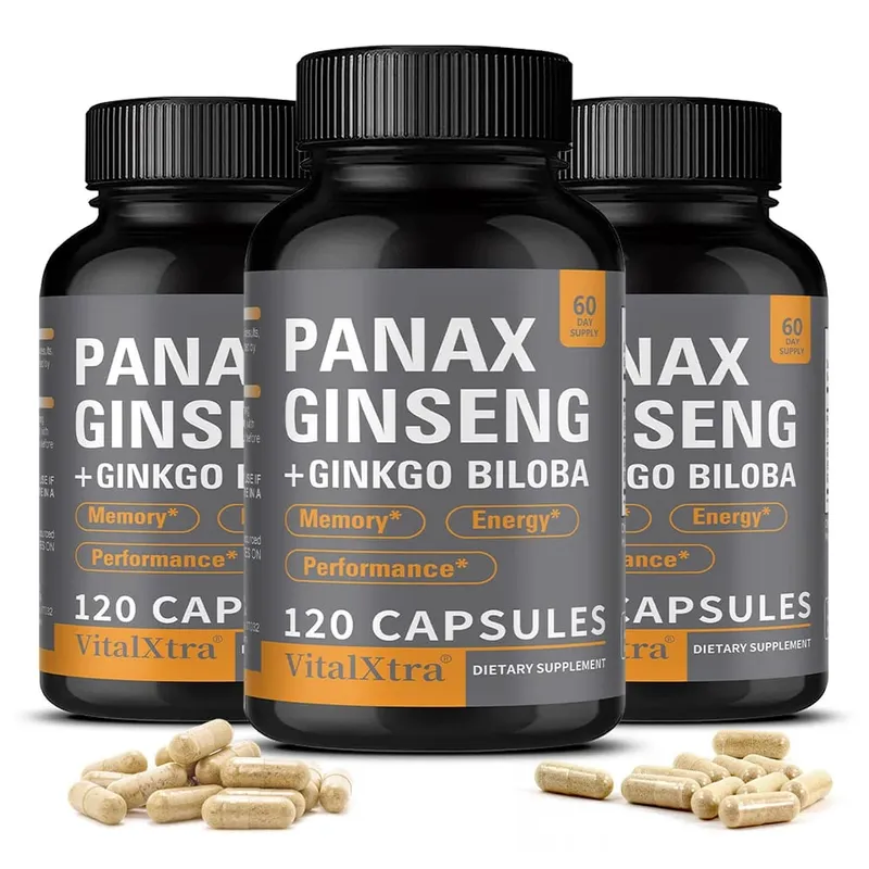 Panax Ginseng + Ginkgo Biloba 120 Vegan Capsules Supports Heart Health and Muscle Function Athletic Performance
