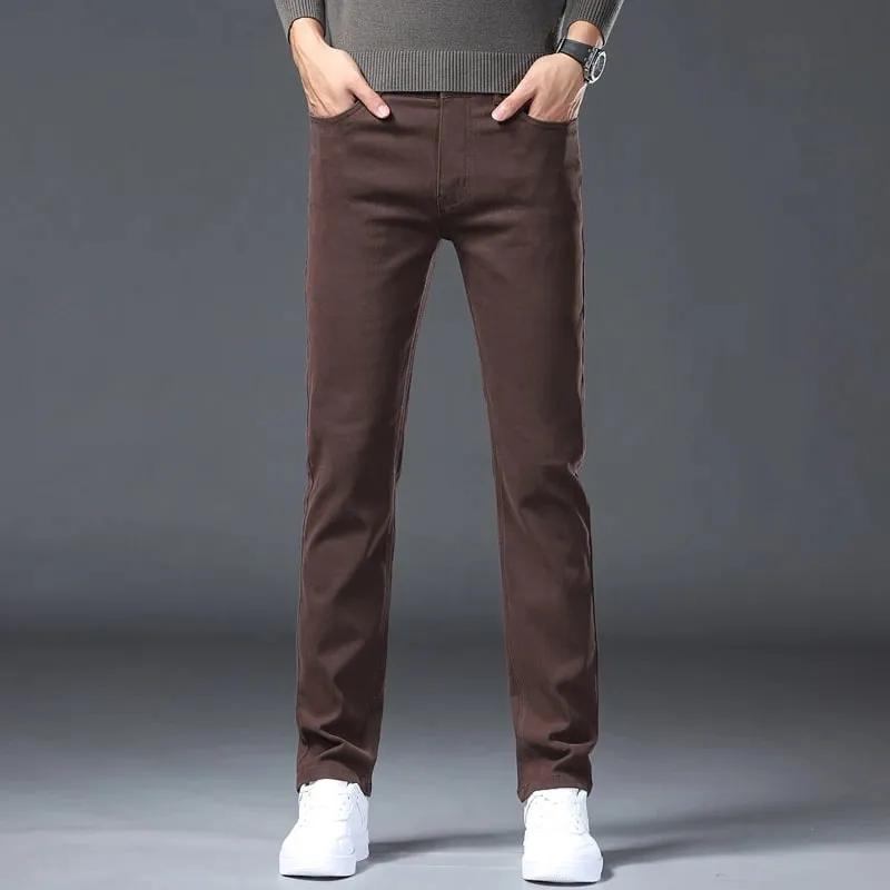 ArmyGreen Elastic Cotton Jeans Men's Spring Fashion Slim Straight Denim Pants Comfort Large Size Korean Business Casual Trousers — image 6