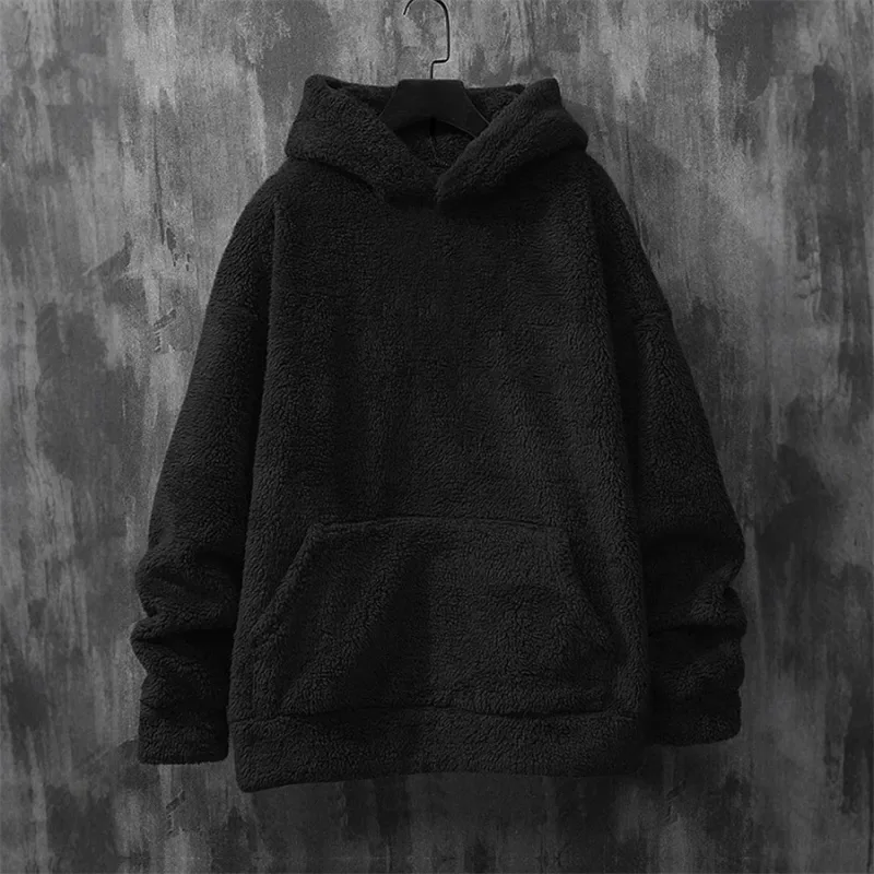 Purple Men's Hoodies Coral Fleece Designer Vintage Novelty Hooded Sweatshirt 2026 New Korean Style Winter Warm Pullovers for Men