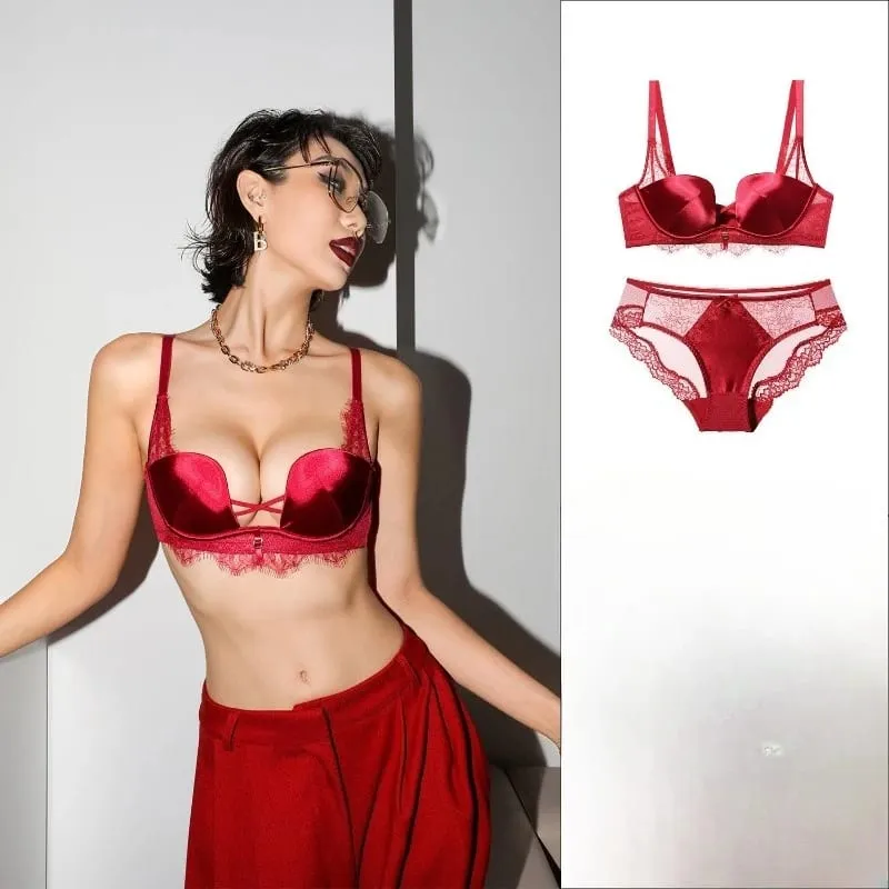 Tendance Ensemble Lingerie Léopard Dentelle Style Français Soutien-Gorge Push Up Petit Poitrine Anti Affaissement Toutes Tailles