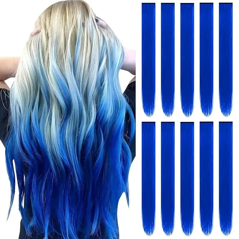 1 5 11 Pçs/lote Grampo em Extensões de Cabelo Multi-Cores Destaques Cabelo Sintético 22 polegada Rainbow Hairpieces para Meninas Mulheres 2030 — image 15