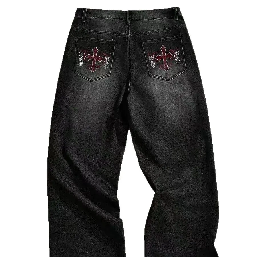 High Street Retro Washed Old Jeans Men's Trendy Brand Loose Straight Teen Wide-leg Floor-mopping Trousers
