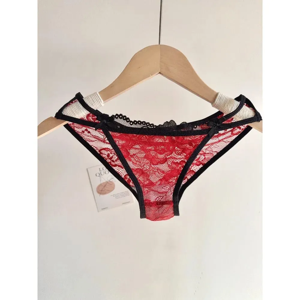 セクシーな Women Bridal Wedding Red Lace Bra Panty Set Bow Design Push Up Underwear Small Chest Pure Look Party Lingerie BANERDANNI
