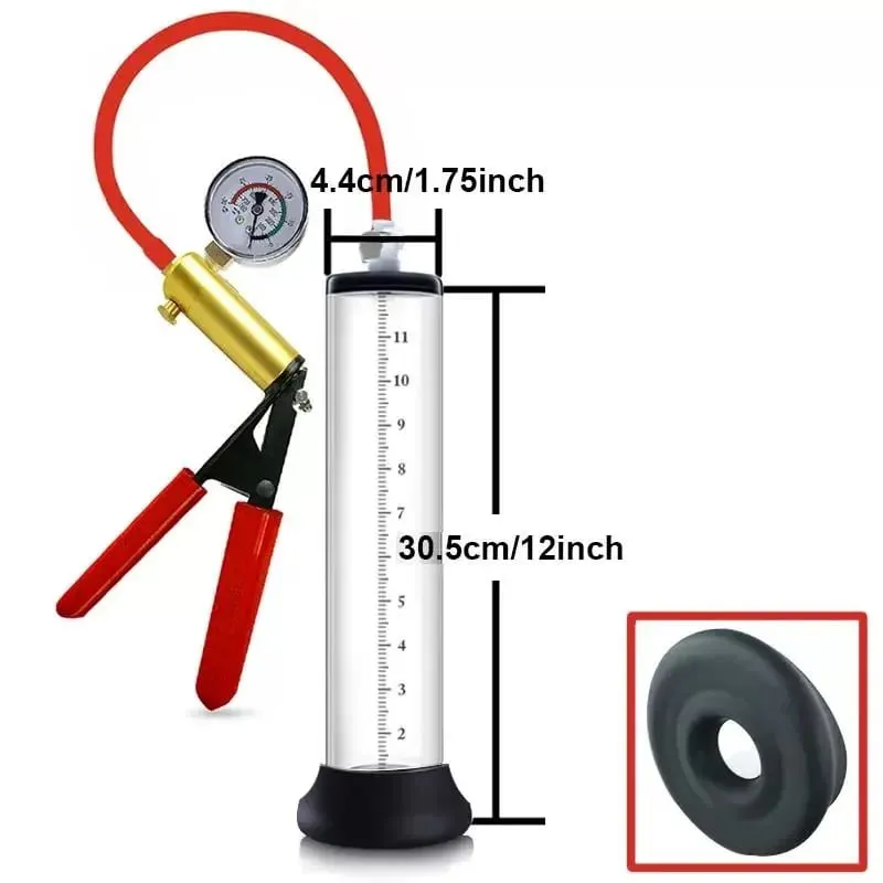 Manual Penis Vacuum Pump with Gauge Acrylic Male Enlargement Extender Trainer Masturbation Pump Adult Sex Toy Set for Men