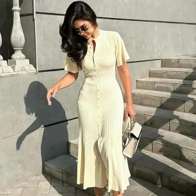 Thời Trang Miếng Dán Cường Lực Xếp Ly Đầm Maxi Nữ Thanh Lịch Ren Viền Dệt Kim Dài Đầm Nữ 2025 Mùa Hè Mới Dạ Hội vestidos
