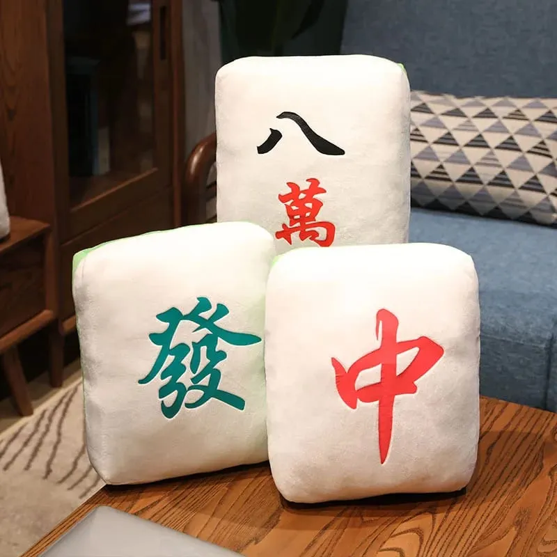 ใหม่ 1 PC Creative Mahjong หมอนจีน Plush ของเล่นรถเก้าอี้พนักพิง Mahjong ลูกเต๋าตลก Nap หมอนโซฟา Home Decor ของขวัญ