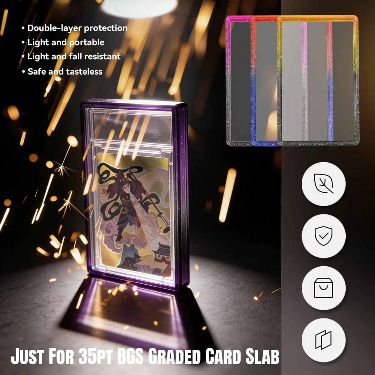 Glitter TPU Slab Bumper Guard Case Holder Protective Skin Display Sleeves with Clear Back for BGS 35PT Graded Trading Card