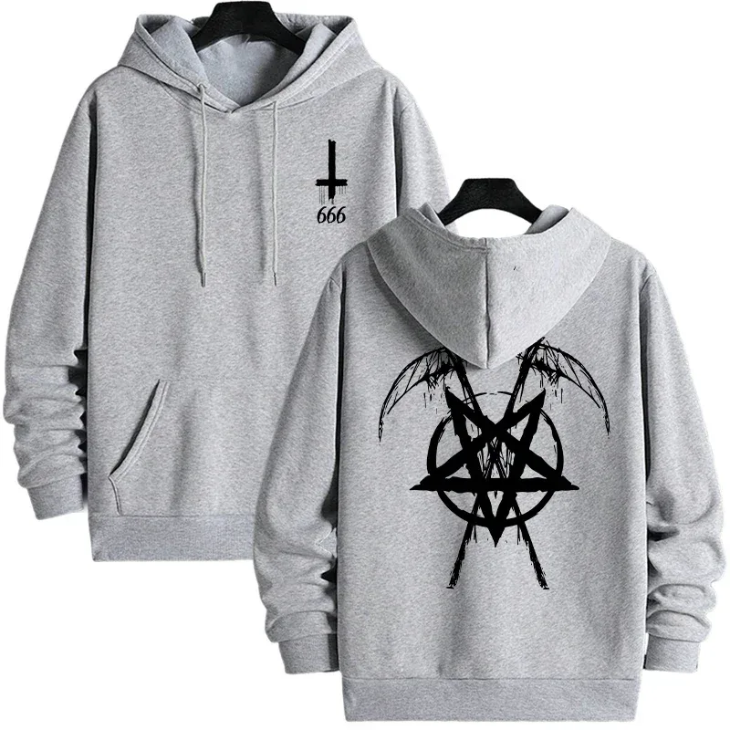 2025 Trendy Mens Hooded Sweatshirts Satan Pentagram Print Autumn Winter Casual Sportswear Urban Fashion Hoodies Male Top Outwear