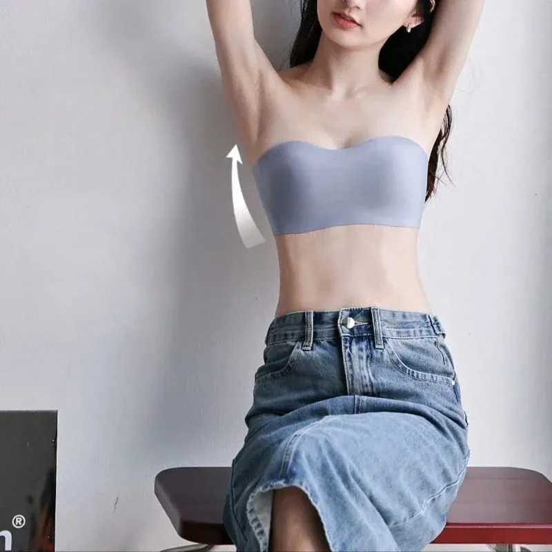 Baju Atasan Tiub Sekeping Lancar Wanita Pad Boleh Tanggal Intimate Asas Hitam/Putih/Kulit Wanita Bra Tanpa Tali Bandeau Pakaian Dalam Seksi