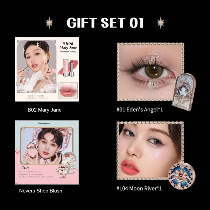 Flower Know Little Angel Collection Kotak Hadiah Makeup Eyeshadow Blush Cream Matte Lipstik Highlighter Kit Lengkap Semua Dalam Satu
