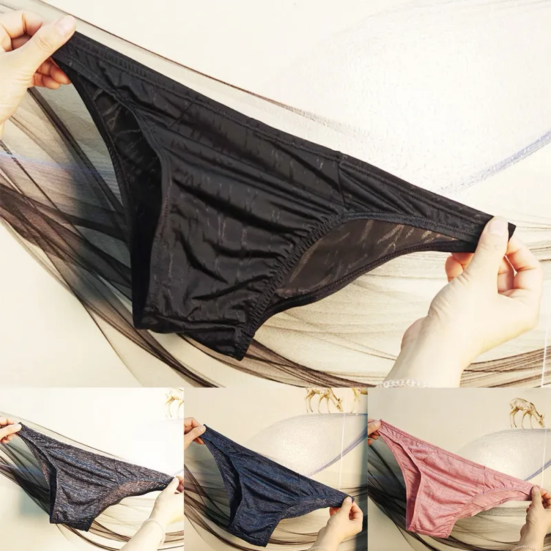 Breathable Briefs Ice Silk Underwear Casual Wear Black Jacquard Design For Daily Wear Breathable Jacquard Underwear For Men