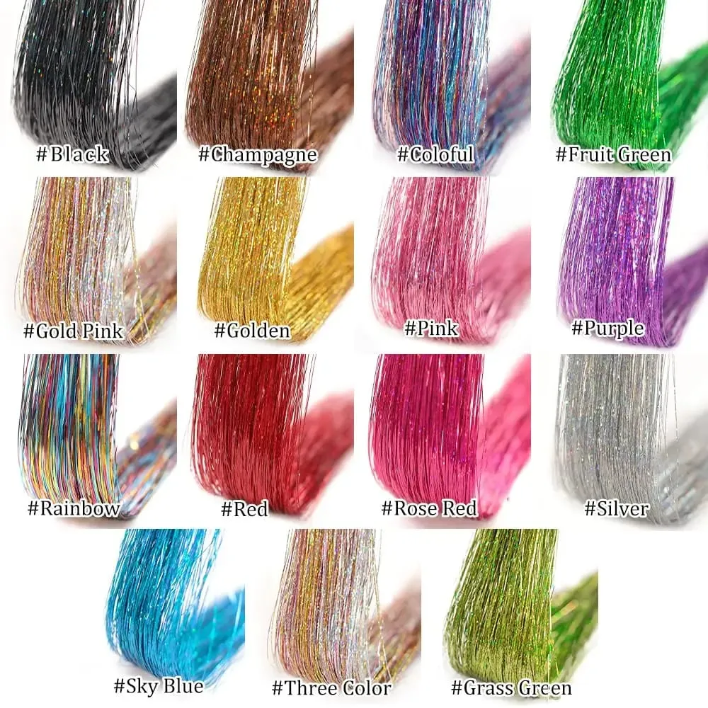 6Pcs Synthetic Hair Tinsel Clip in 20Inch Glitter Tinsel Hair Clip in Hair Tinsel Kit Heat Resistant Shiny Sparkle Fairy Hair