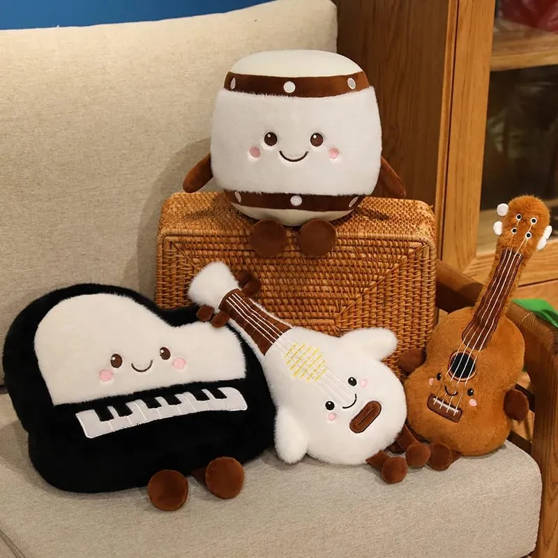 New Musical Instrument Doll Piano Pipa Pillow Cushion Brown Guitar Drum Plush Toy Cute Kawaii Birthday Gift Children Home Decor