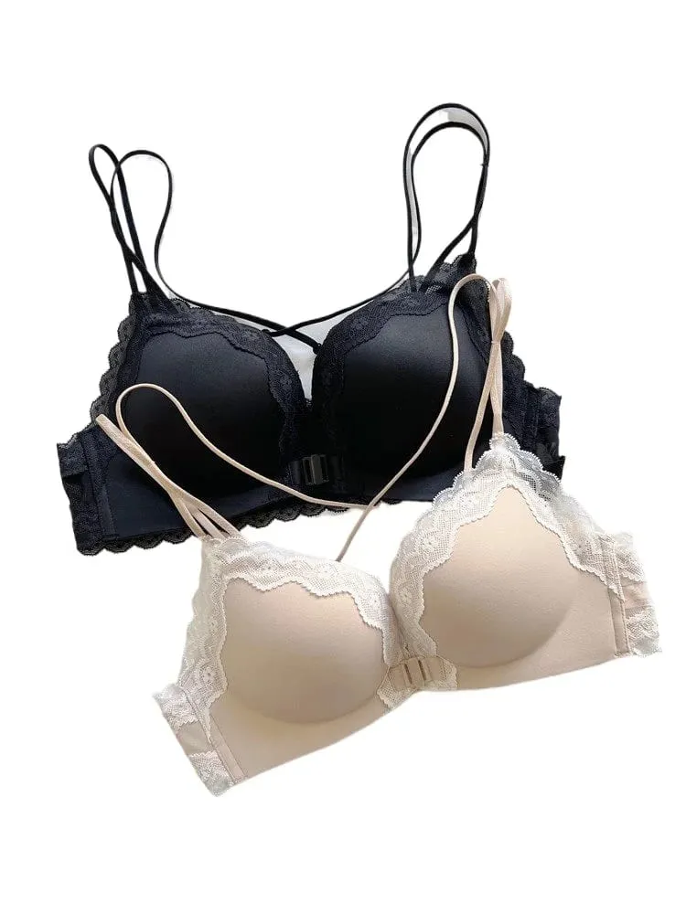 Pink Leopard Front Closure Bra Set Victoria Style Wireless Bra Push Up Enhance Bust 매력적인 Back Design for Small Bust Women