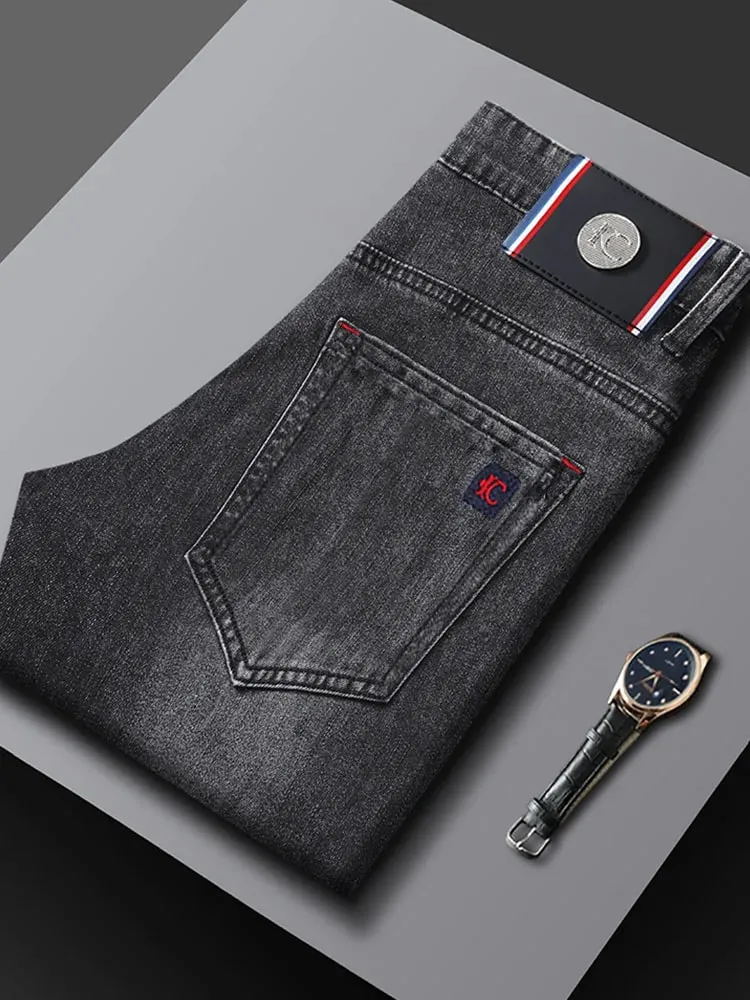 Men's Slim Fit Straight Leg Jeans European Style Versatile Business Casual Stretchy Long Pants