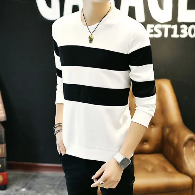 Sudaderas a rayas blancas y negras para hombre, sudaderas de manga larga para primavera y otoño, chándal ajustado, Jersey, ropa con capucha, 2025