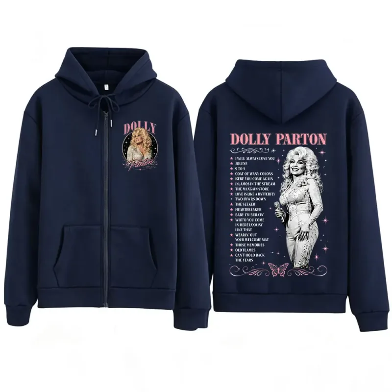 Dolly Parton Legend Country Music Zipper Hoodies Men Women Fashion Long Sleeve Oversized Zip Up Hooded Sweatshirts Jackets Coats