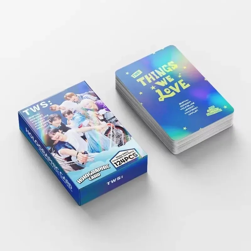 124-piece laser card set featuring Korean boy band TWS (Taiwanese pop music) shimmering photos perfect for Instagram interior