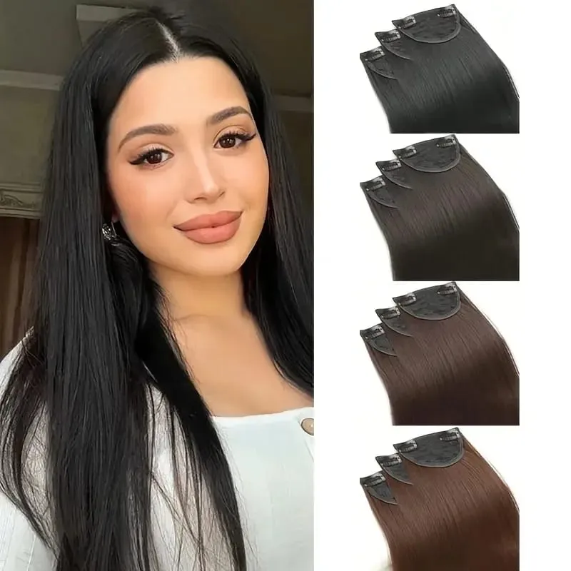 24Inch Synthetic 3pcs/set Long Straight Hair Extension Clip in Hair Heat-Resistant Fiber Hairpiece for Women