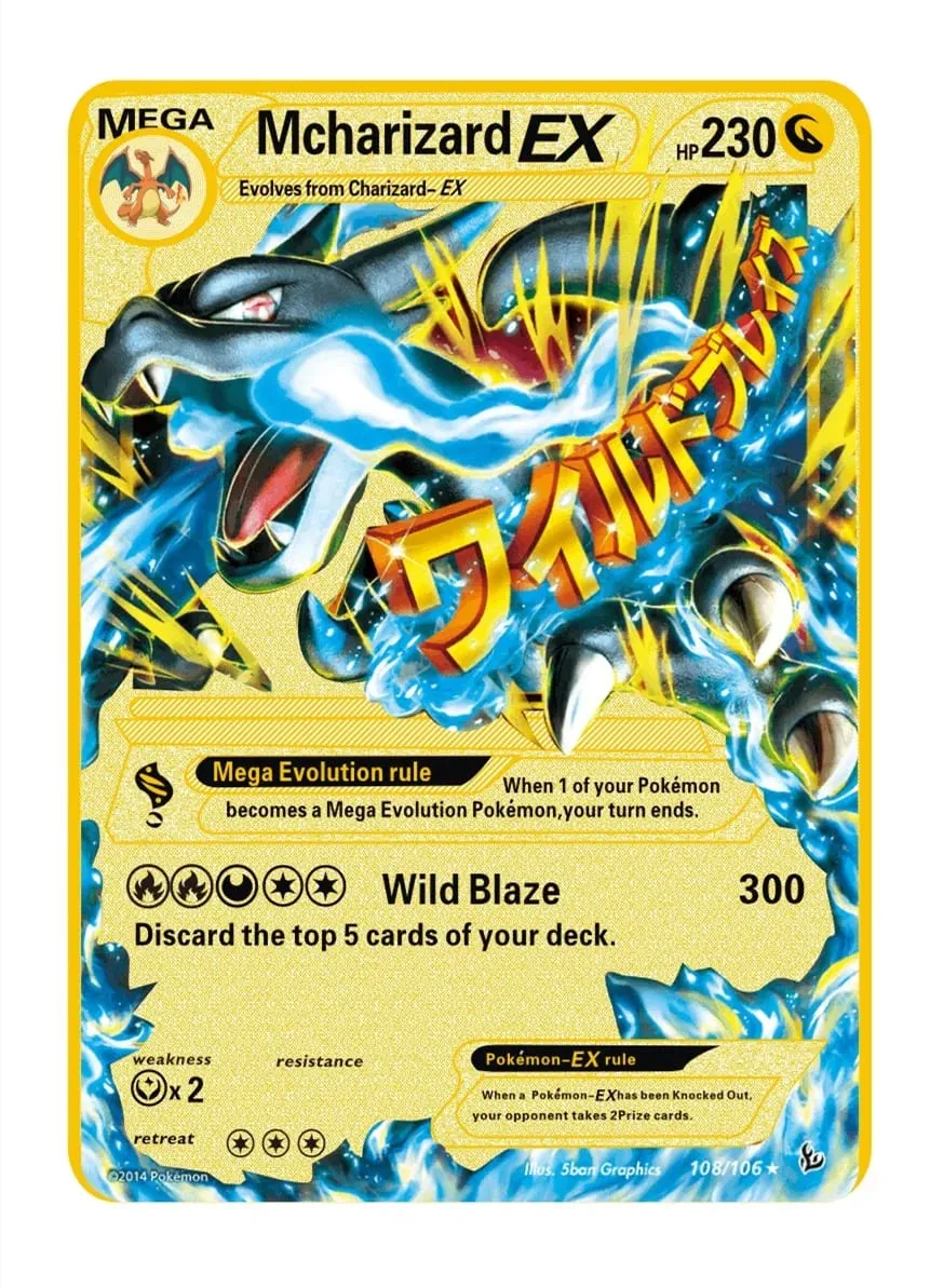 Pokemon Metal Game Collection Card Anime Figure Charizard Pikachu Blastoise Mewtwo Battle Collection Carte Card Toy Gift