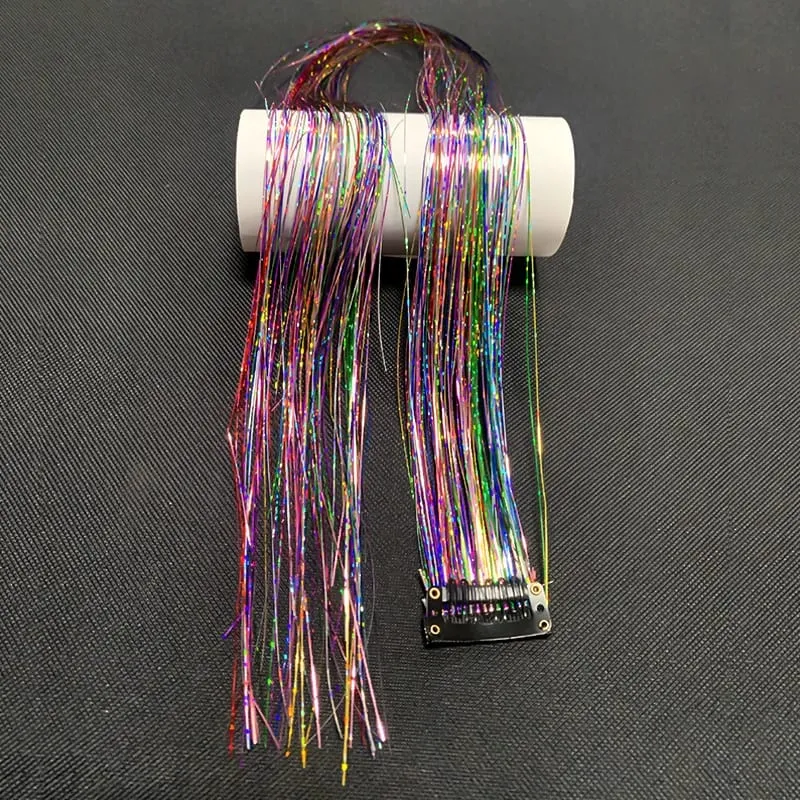 Synthetic Rainbow Tinsel Hair Extensions Clip In Shiny Glitter Wig Hairpiece for Women Party Cosplay Daily DIY Hair Accessory — image 15