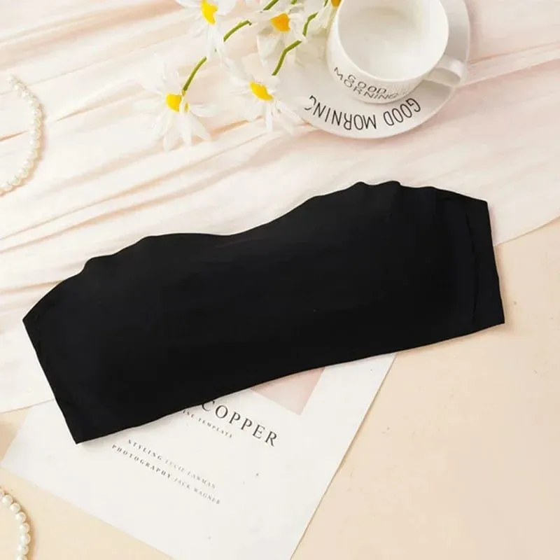 Baju Atasan Tiub Sekeping Lancar Wanita Pad Boleh Tanggal Intimate Asas Hitam/Putih/Kulit Wanita Bra Tanpa Tali Bandeau Pakaian Dalam Seksi