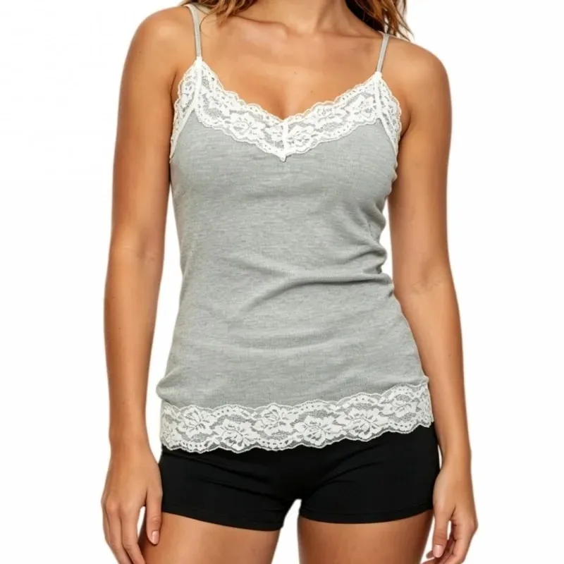Women's Y2K Striped Camisole Lace Trim V Neck Cami Top Camo Ribbed Knit Tank Top Cute Grunge Aesthetic Going Out Tops
