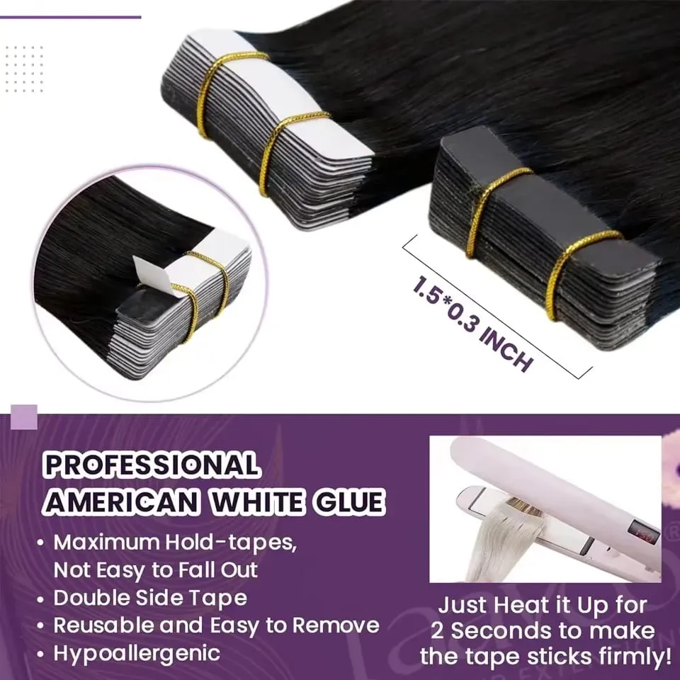 Natural Color Tape In Hair Extensions Virgin Human Hair Silk Straight Invisible Tape On Extensions Color #4 for Women 50G 20pcs