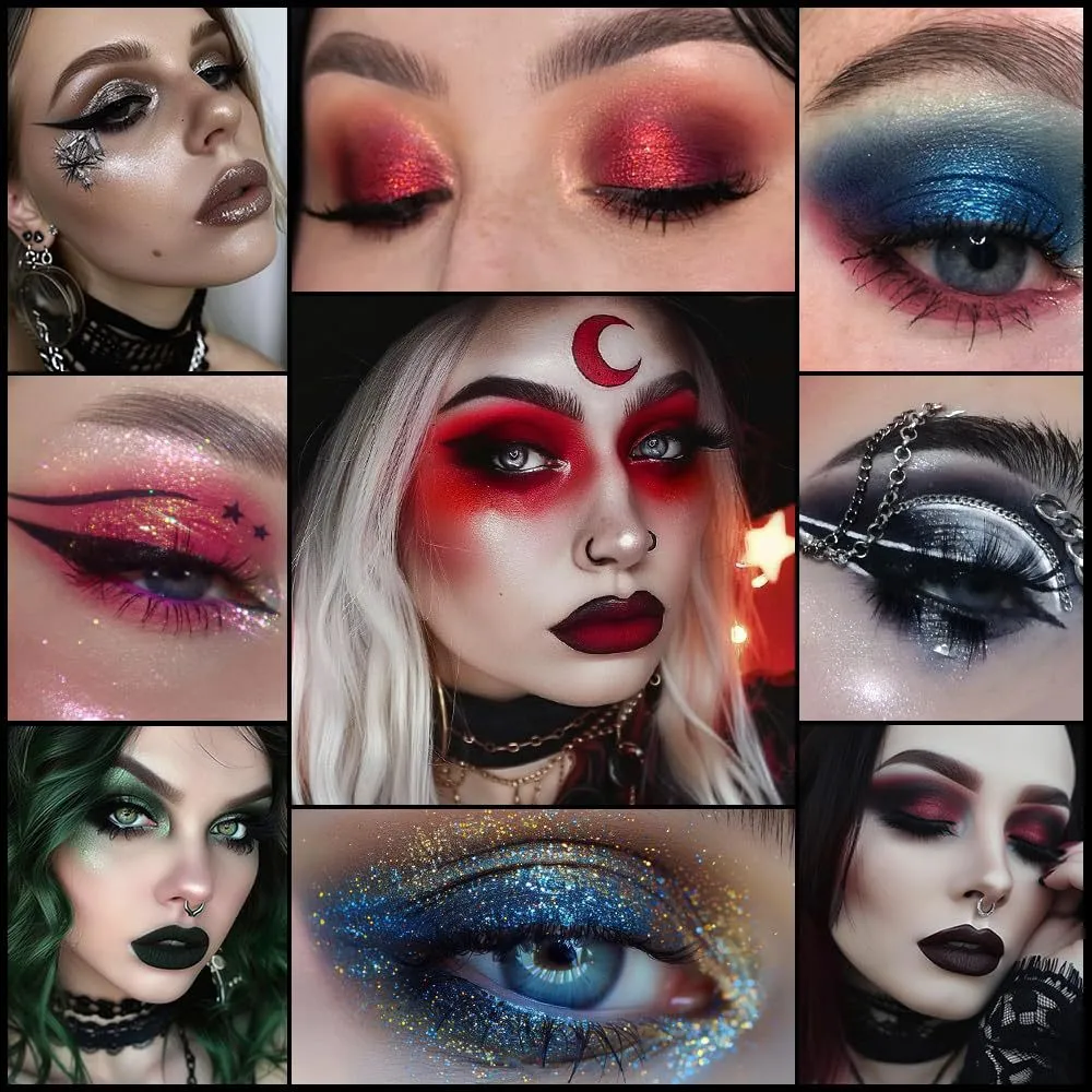 Gothic Eyeshadow Palette 15 Colors & Black Lipstick - Dark Romantic Smoky Eye Vampire Halloween Makeup Matte Shimmer Dark Lip