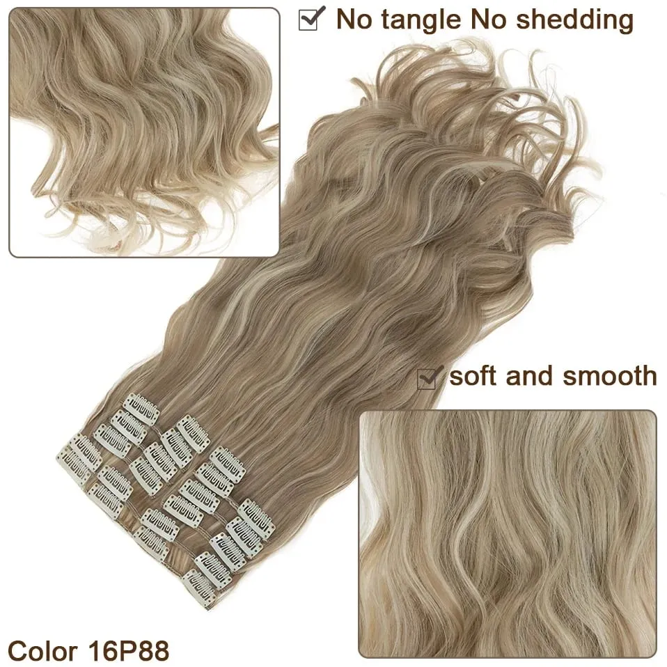 180g 12PCS Wavy Clip in Hair Extensions 22" Long Synthetic Thick Clip On Hair Extensions for Women Full Head Hairpiece
