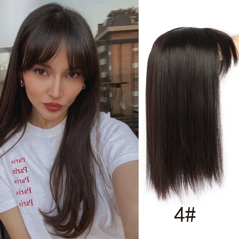 Synthetic 16inch Straight Topper Hair with 3 Clips for Women Hairpieces for Thinning Hair Featuring Bangs Easy to Wear