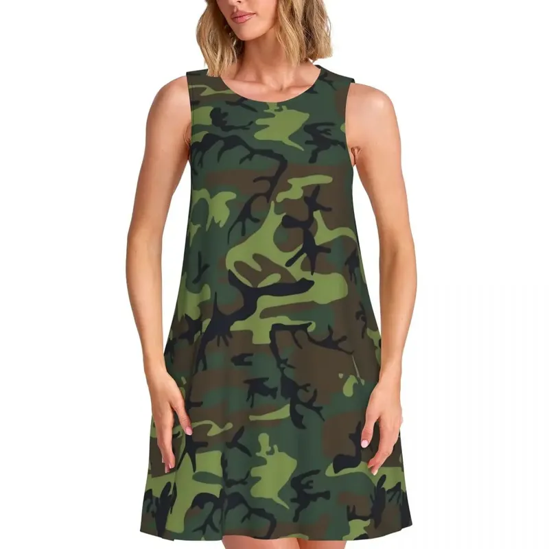 Gold Chain Casual Dress Vintage Print Korean Fashion Dresses Sleeveless Cute Dress Cheap Crew Neck Female Print Clothes
