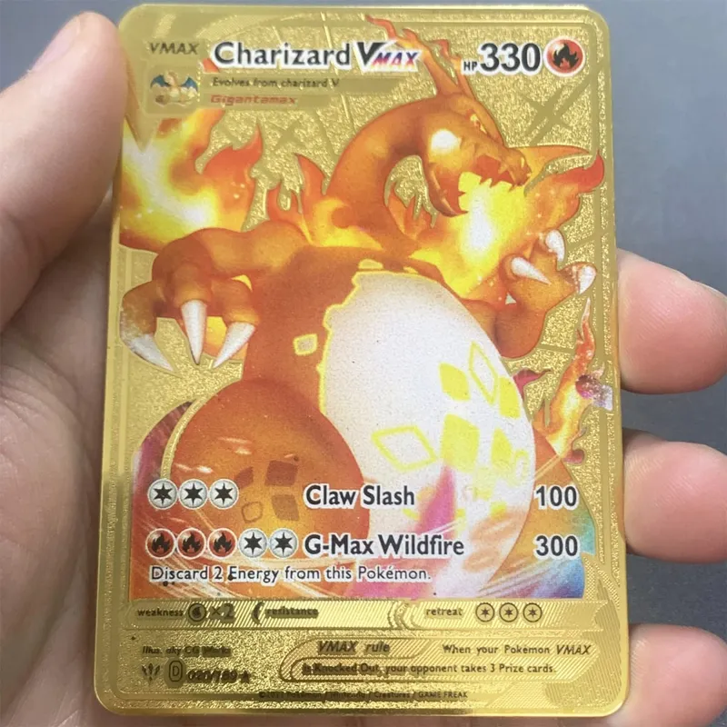 İngilizce Metal Pokemon Kartları DIY Arceus Mewtwo Charizard Pikachu Parlak Demir Pokémon GX Vmax EX Oyunu Çocuk Koleksiyonu Kart Oyuncak Hediye
