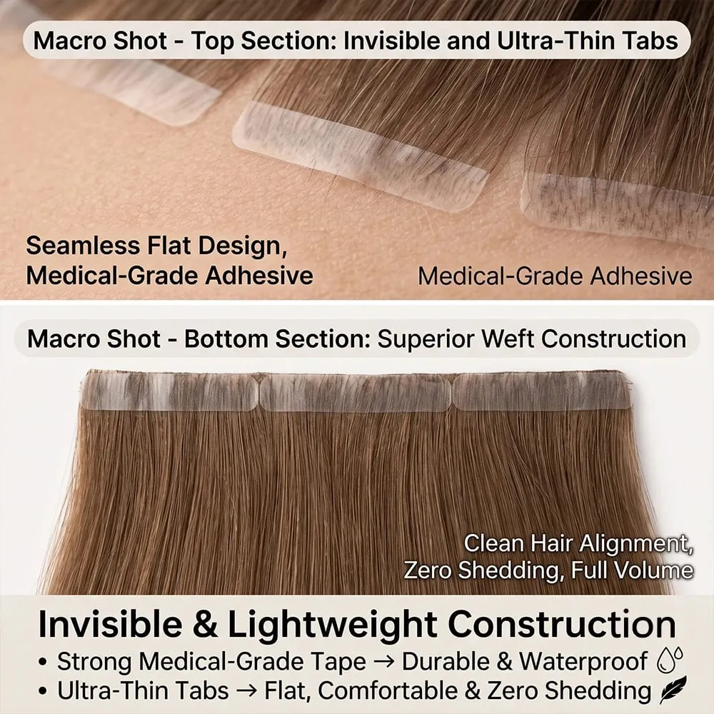 22 24 Inch 4A Medium Brown Tape In Hair Extensions Human Hair Seamless Invisible 21Pcs/Pack 50g Remy Colored Straight Brazilian 100% Pure Human Hair For Women
