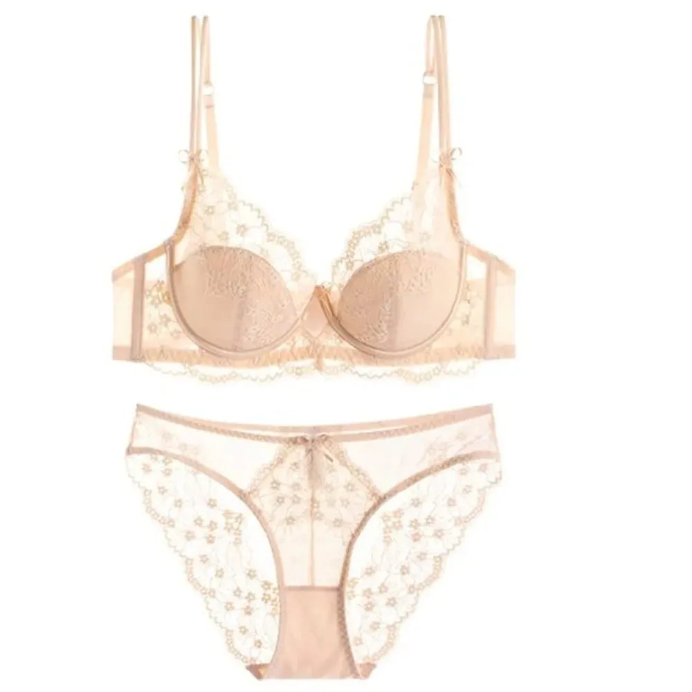Female Lace Full Cup Minimizer Bra Set Thin Push‑Up Anti‑Sag Comfortable Lingerie Underwear For Big Breast Soft Daily Intimates