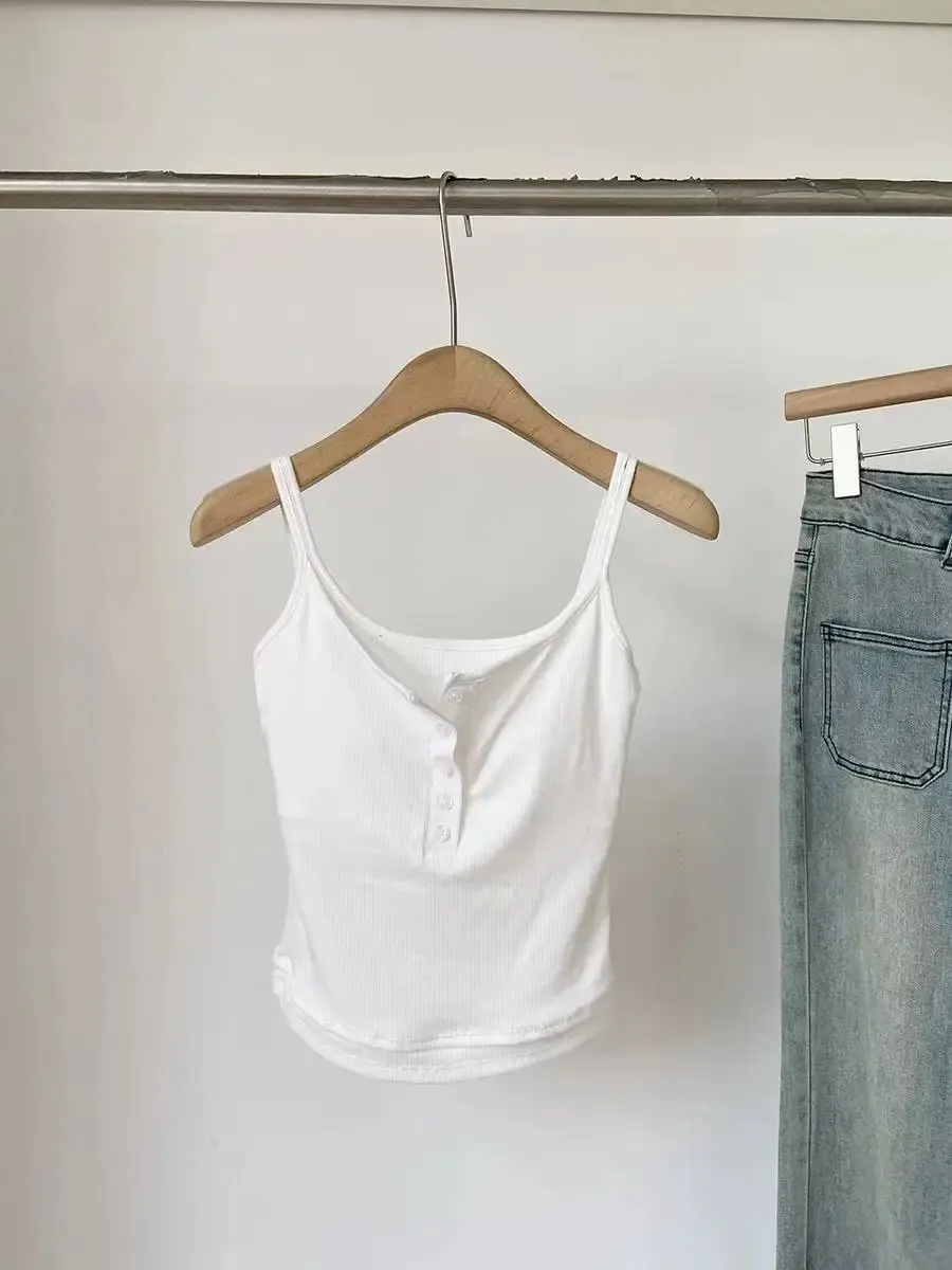 Fashion Fake Two Piece Camisole for Woman Spring Autumn Short Slim Fit Chest Pad Tank Women Korean Street Spicy Girl Clothes