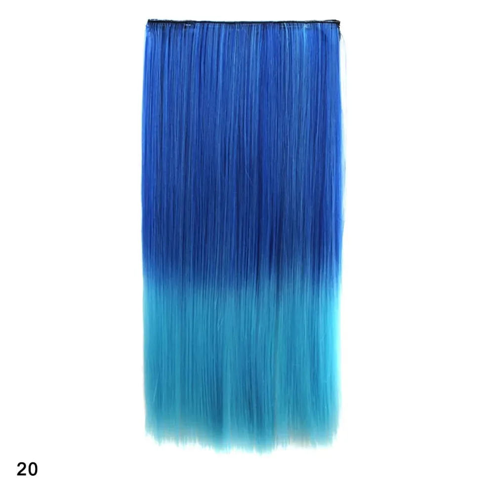Rainbow Hairpiece Clip in One Piece Hair Extension Long Straight Synthetic Black Blue Gray Green Ombre Color Hairpieces