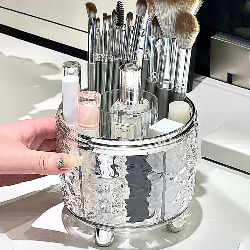 360° Rotating Makeup Brushes Holder Portable Desktop Cosmetic Organizer Dustproof with Cover Lipstick Perfume Clutter Organizer