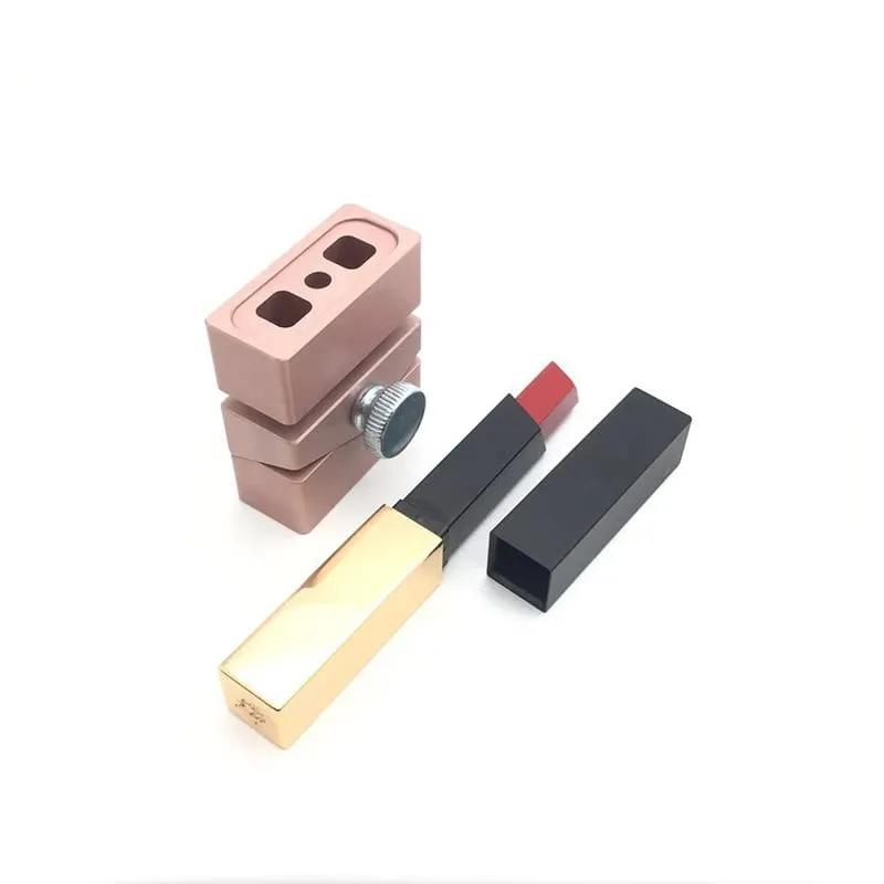 2 huller 11,1 mm skrå cirkel DIY læbestift Aluminiumsform Rouge læbepomade Læbepomade Makeup-værktøj Fyld kun formen firkantet hul