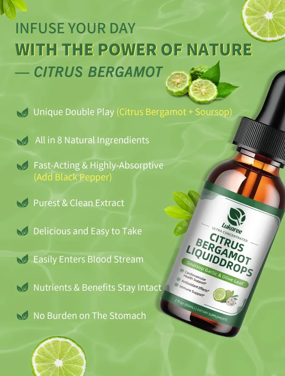 Lukaree Organic Citrus Bergamot Drop Support Immunity Cholesterol and Cardiovascular Health Antioxidant